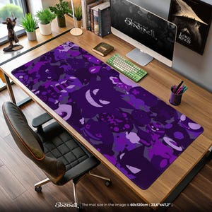 Gengar Ghost Pokémon-muismat - donkerpaars Haunted Type bureaumat, spookachtige gaming-opstelling, griezelig schattig decor voor fans