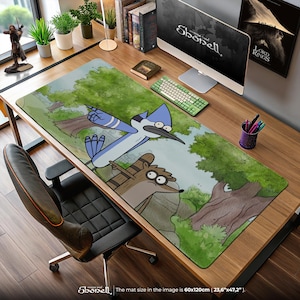 Regular Show Mouse Pad – Mordecai & Rigby in the Park Scene, Cartoon Desk Mat, Funny Gaming Mousepad, Fan Gift Idea