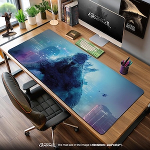Godzilla Mouse Pad – Epic King of the Monsters City Scene in Neon Glow, Gaming Desk Mat, Kaiju Decor Gift