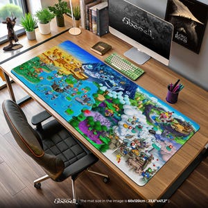 Super Mario Weltkarte Mauspad - Buntes Königreich mit Schlössern, Biomen & Levels, Gaming Schreibtischmatte, Geschenk für Nintendo-Fan