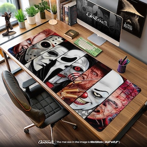 Horror Movie Villains Mouse Pad - Slasher Killer Lineup Gaming Desk Mat, Creepy Decor, Horror Fan Art Gift Idea