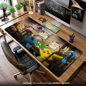 Pokémon Poker Night-muismat – grappige gaming-bureaumat met Pikachu en vrienden, parodiekunstdecor, cadeau voor pokemonfans