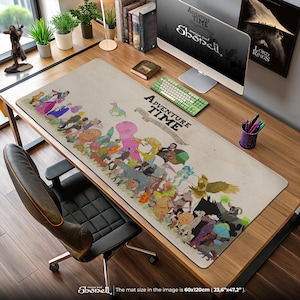 Alfombrilla de ratón del elenco de Hora de Aventuras: arte completo de los personajes de la Tierra de Ooo, alfombrilla de escritorio de anime dibujada a mano, regalo de dibujos animados para fanáticos de la animación.