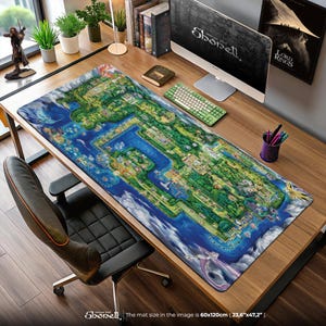 Tapis de souris carte Pokemon Kanto Johto - tapis de bureau région nostalgique, cadeau légendaire de jeu d'aventure, art de voyage d'entraîneur