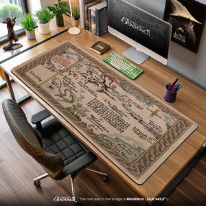 Middle-earth kaart muismat - Thror's Map met Lonely Mountain, Smaug en Runes - Lord of the Rings gaming-bureaumat cadeau