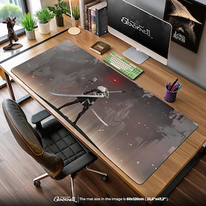 NieR Automata 2B Mouse Pad – Dark Sci-Fi Art with Katana & Pod in Factory Backdrop, Gaming Desk Mat, Android Fan Gift