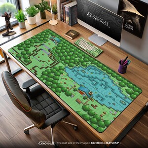 Tapis de souris Carte Pokémon pixel - Tapis de bureau Route classique et lac, Tapis de jeu Johto Style, Cadeau de dresseur pour les fans de Pokémon