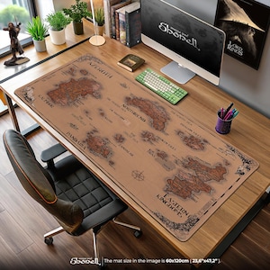 Azeroth-wereldkaart muismat - op WoW geïnspireerde bureaumat met Kalimdor en oosterse koninkrijken, fantasy-gamingcadeau, Warcraft-decor