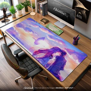 Sword Art Online Mouse Pad – Kirito & Asuna Sunset Scene Desk Mat with Aincrad Floating Castle, SAO Anime Gift