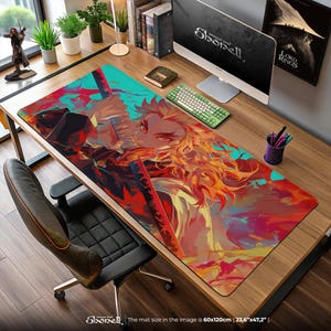 Rengoku Katana Mouse Pad - Demon Slayer Flame Blade Close-Up Desk Mat, Kimetsu Anime Art Mat, Otaku Gaming Gift Decor