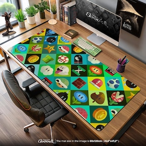 Mario Power-Up Icons Schreibtischmatte - Buntes Pilz Königreich Mauspad Geschenk für Gamer