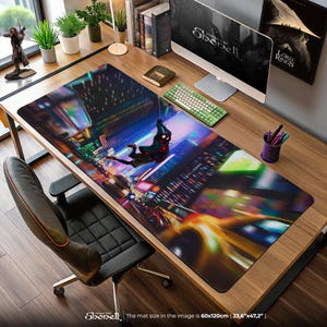 Miles Morales City Swing Desk Mat – Spider-Verse Neon Skyline Mouse Pad, Into the Spider-Verse Gaming Mat, Hero Gift Decor