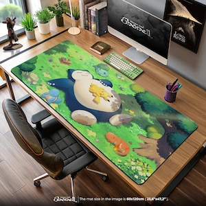 Snorlax Meadow Nap Mouse Pad - Cute Sleeping Pikachu & Starters in Colorful Forest Scene - Pokémon Gaming Desk Mat Gift