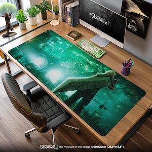 Final Fantasy VII Remake Mouse Pad – Cloud with Buster Sword Over Midgar City Scene, FF7 Gaming Desk Mat, RPG Fan Gift