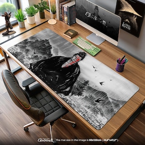 Vagabond Miyamoto Musashi Mouse Pad - Samurai Ink Art in Rain, Manga Warrior Desk Mat, Zen Battle Anime Gift