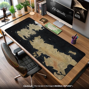 Westeros & Essos Map Mauspad - GOT Schwarze Fantasy Schreibtischmatte, Mittelalter Dekor, Geschenk für Fans