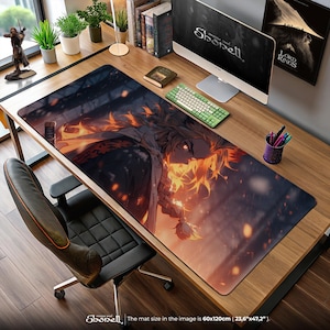 Rengoku Flame Hashira Mouse Pad - Demon Slayer Cinematic Desk Mat, Fire Breathing Anime Art, Kimetsu no Yaiba Gift