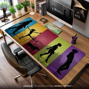 Cowboy Bebop Crew Mouse Pad - Retro Anime Silhouette Desk Mat, Spike Faye Ed Ein Art, Jazz Space Gift for Otaku