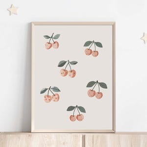 Cherry Print, Trendy Cherries Poster, Girl&#39;s Wall Art, Toddler Room, Cherries Printable, Playroom Art, Fruit Poster Print, Digital Download