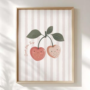 Cherry Print, Trendy Striped Cherry Poster, Girl's Wall Art, Cherries Printable, Playroom Art, Fruit Poster Print, Digital Download