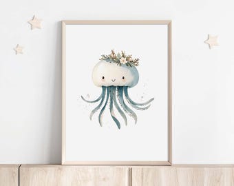 Jellyfish Nursery Art Print: Boho Ocean Theme (Digital Download)