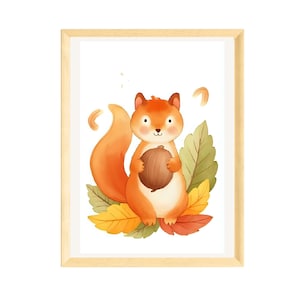 Squirrel Autumn Kids Room Poster: Forest Animal Art (Digital Download A4/8x10/11x14 inch)