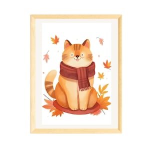 Herbstposter für Kinderzimmer, Babyzimmer Deko, herbstliche Wand Deko, Herbst Katze, saisonale Kinderzimmer Poster