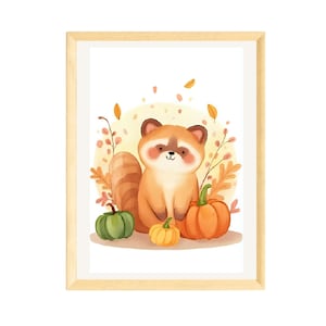 Herbstdeko, Kinderzimmer Poster, Poster für Kinder, Bild für Kinder, Herbst Poster, Waschbär Bild, Kinderzimmer Deko, Herbst Deko