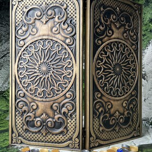Custom Carved Wooden Backgammon Board, Handcrafted Rosette Game Set with Dice Checkers, Vintage Tabletop Craft, Unique Gift for Husband