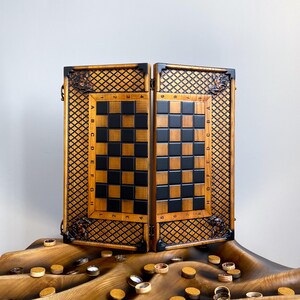 Hand carved chess, wooden game, artistic chess board, chess sets with board, handmade game board - Personalized Gift Idea