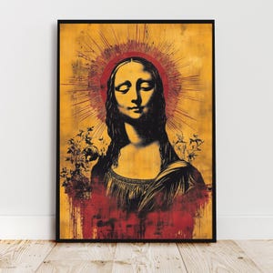 Mona Lisa Graffiti Art Print, Street Art Wall Decor, Yellow & Red Pop Art Poster, Modern Icon Digital Download, Eclectic Home Decor
