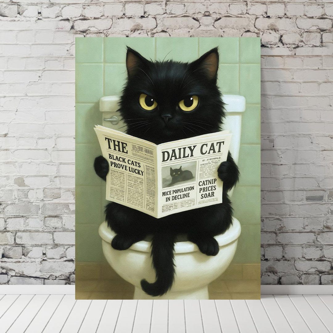 Funny Black Cat Toilet Print: Quirky Bathroom Wall Art (digital ...