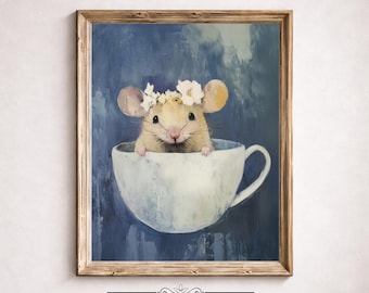 Vintage Maus Teetasse, Maus Druck, Dekoration, Cottagecore Küche, Kinderzimmer Dekor (Digital)