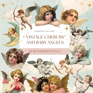 28 Vintage Victorian Cherub PNG Clip Art Bundle Baby Angel & Cupid, Transparent PNG Printable Scrapbooking and Junk Journal Valentines Day