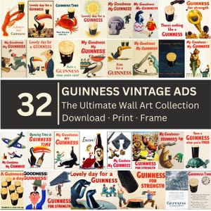 Vintage Guinness Wall Art Ads: Retro Beer Poster Art Collection Digital Download Bundle