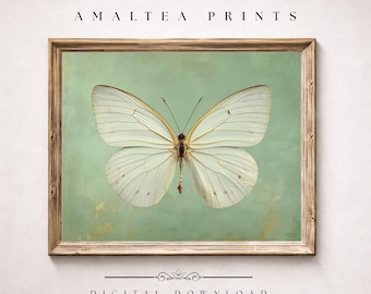 Vintage Butterfly Wall Art Printable, Mint Green Decor Vintage Insect Print  (Digital Download)