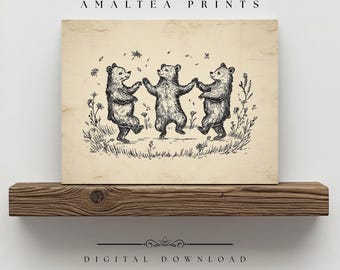 Vintage Tanzbären Kunstdruck - Waldbär Kinderzimmer Dekor (Digitaler Download)