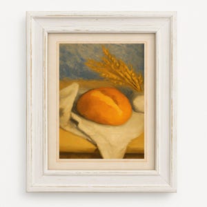 Rustic Bread Still Life Painting: Farmhouse Kitchen Decor (Digital Download)
