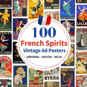 French Spirits Vintage Ad Posters: Art Nouveau Alcohol Ads (Digital Download Bundle of 100)