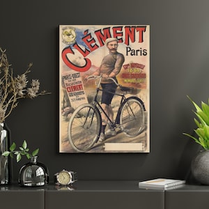 Cycling Poster Clément – 1892 Paris–Brest Vintage Bicycle Art, Restored French Bike Race Print,  Antique Sports Wall Decor, Retro Wall Art