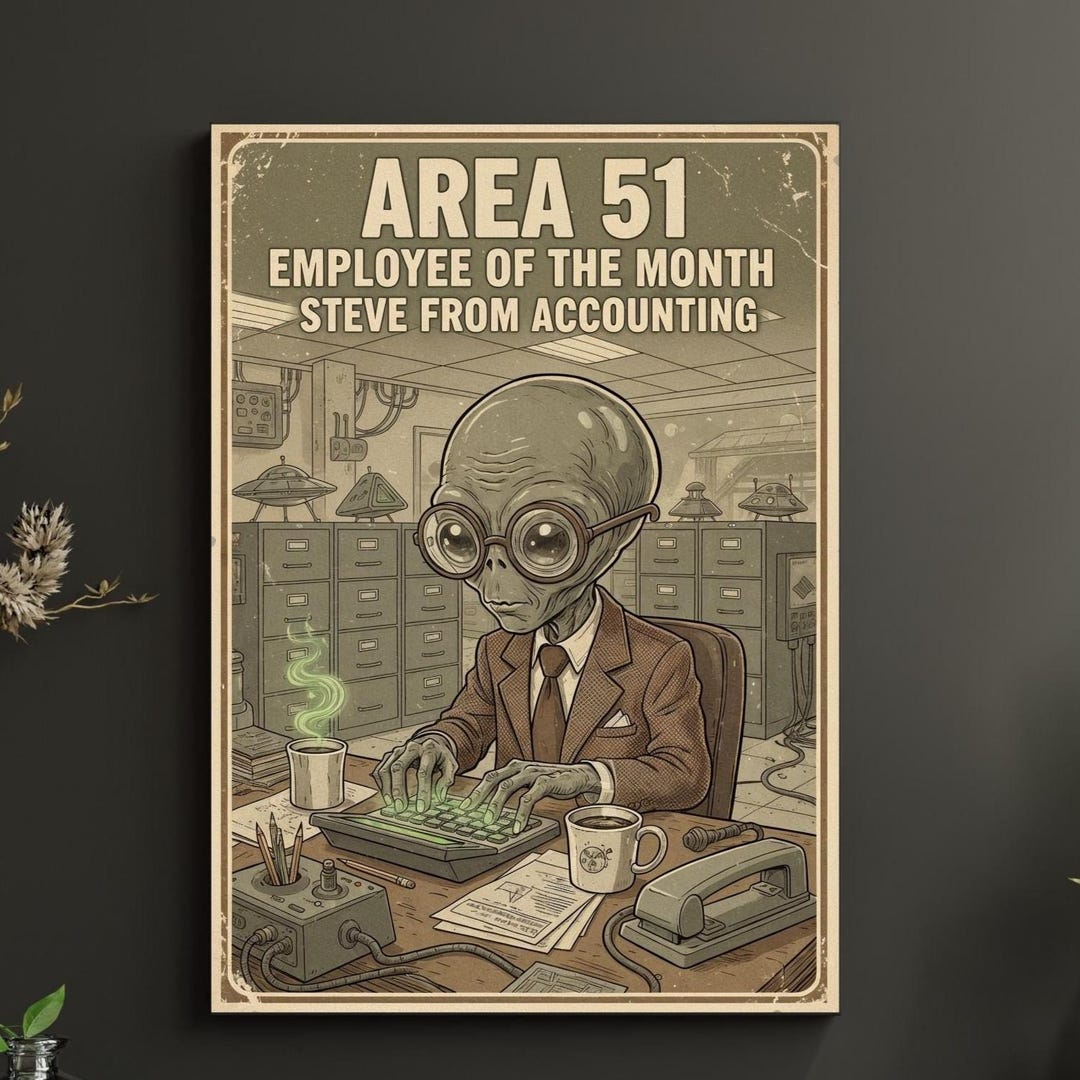 Funny Area 51 Alien Office Poster – Vintage Employee Wall Art Decor - Etsy