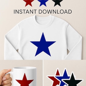 Sterrenbundel SVG-PNG | Clipart rode, blauwe en zwarte ster voor shirts, mokken, stickers en meer