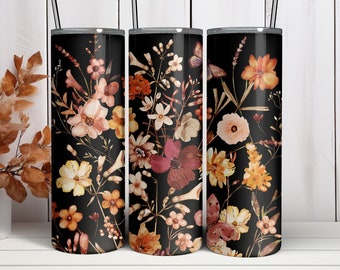 Field Flowers 20 oz Skinny Tumbler Wrap Design, Tumbler Sublimation PNG, Instant Digital Download, Cottagecore Floral Tumbler Template