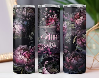 Gothic Peonies 20oz Sublimation Tumbler Wrap Design, 9.2 x 8.3” Straight Skinny Tumbler Wrap PNG, Goth Sublimation Design Template