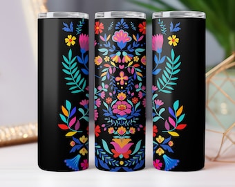 Mexican Floral 20 oz Skinny Tumbler Wrap Design, Cottagecore Floral Sublimation PNG, Instant Digital Download, Otomi Design Template