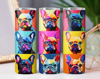 Dog Tumbler Wrap Sublimation Design With French Bulldog, 20 oz Straight Skinny Tumbler Wrap PNG, Dog Mom Gift Design Template