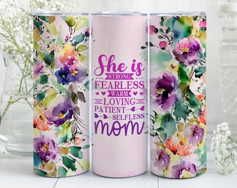 Mother's Day Quote Mom Quote Tumbler Wrap Seamless Floral Design, Mom 20 oz Skinny Tumbler Design Template, To Mom Gift Sublimation Wrap PNG