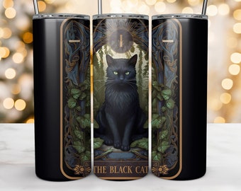 Gothic Black Cat Tarot 20oz Sublimation Tumbler Wrap Design, 9.2 x 8.3” Straight Skinny Tumbler Wrap PNG, Goth Sublimation Design Template