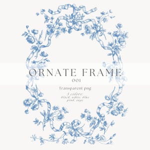 Vintage Chinoiserie Floral Clipart Frame PNG, Baroque Line Art Wedding Clip Art, Victorian Wedding Crest, Toile PNG Design, Ornamental Frame