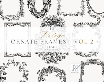 Wedding Crest Graphic Bundle, Vintage Floral Clipart PNGs, Wedding Clip Art Bundle, Wedding Invitation Designs, Ornamental Frames, Monograms